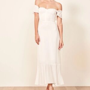 Reformation Off-Shoulder Cream Midi Dress
